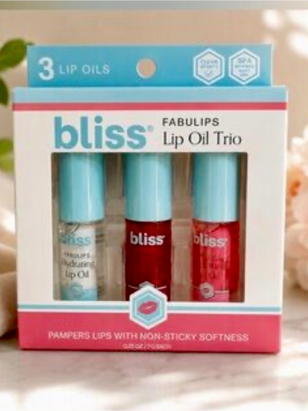Bliss Fabulips Lip Oil Trio - Clear, Red, Pink